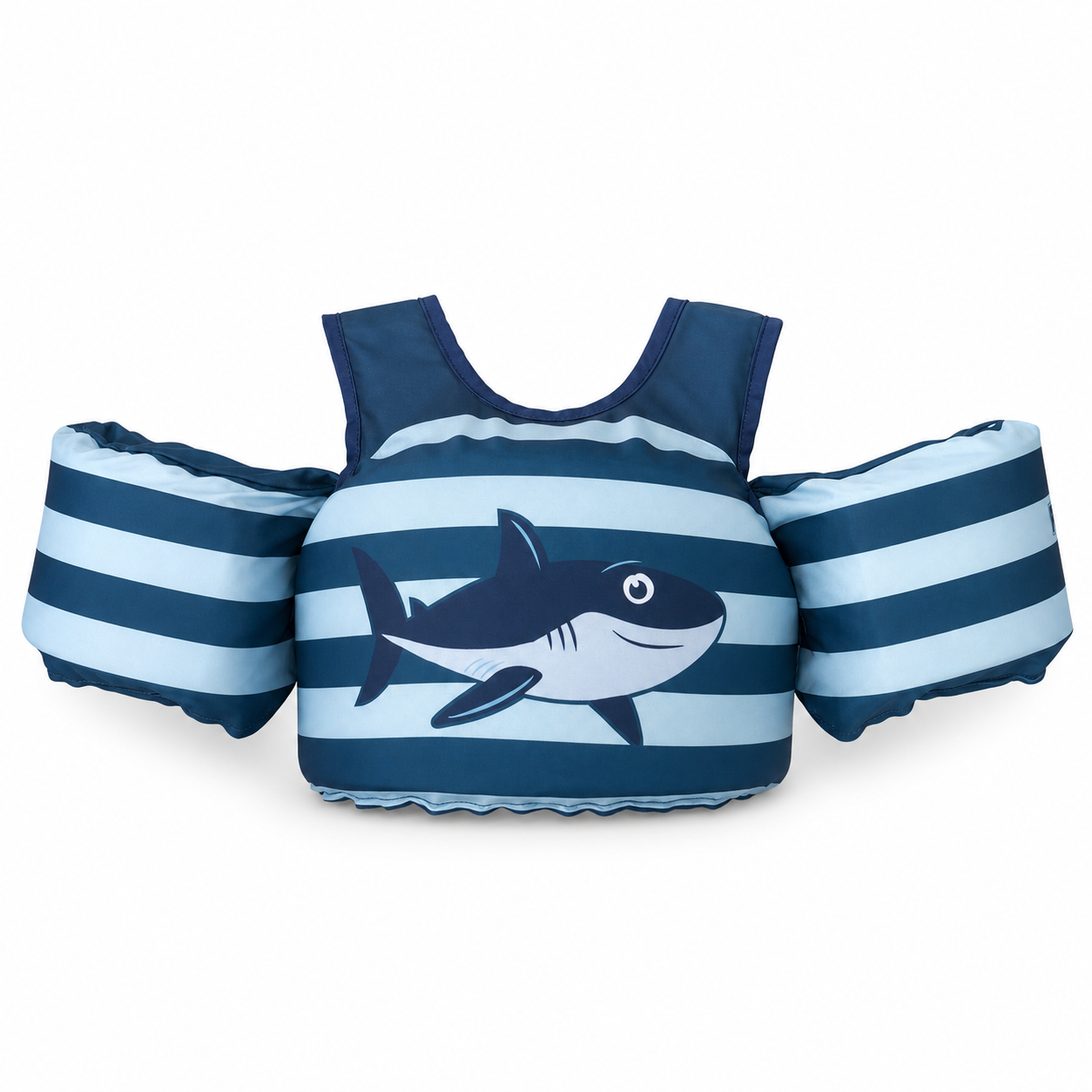 Vista frontal del chaleco infantil Body Glove Paddle Pals Tiburón Azul