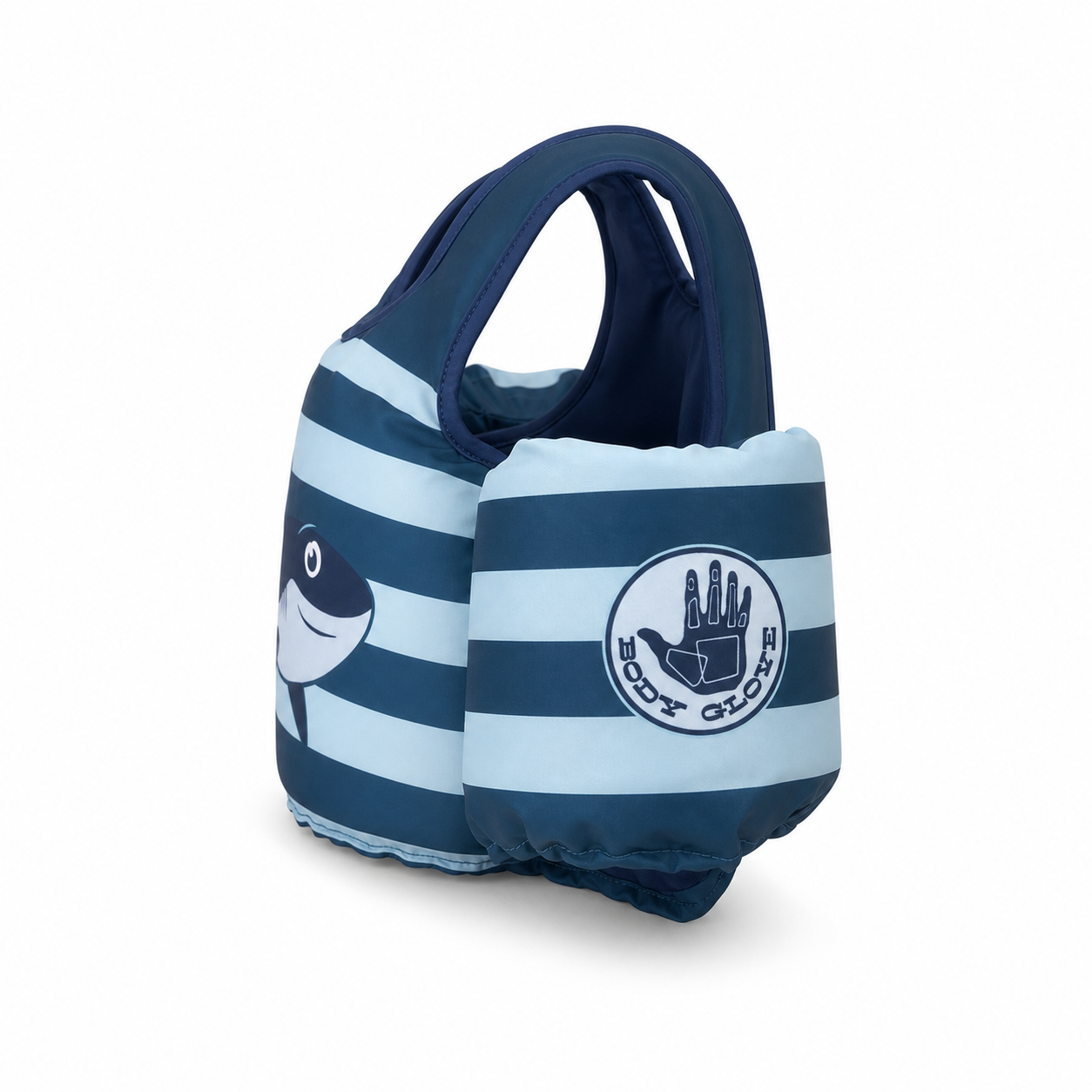 Body Glove Paddle Pals Shark Blue kids swim vest side view with Body Glove logo