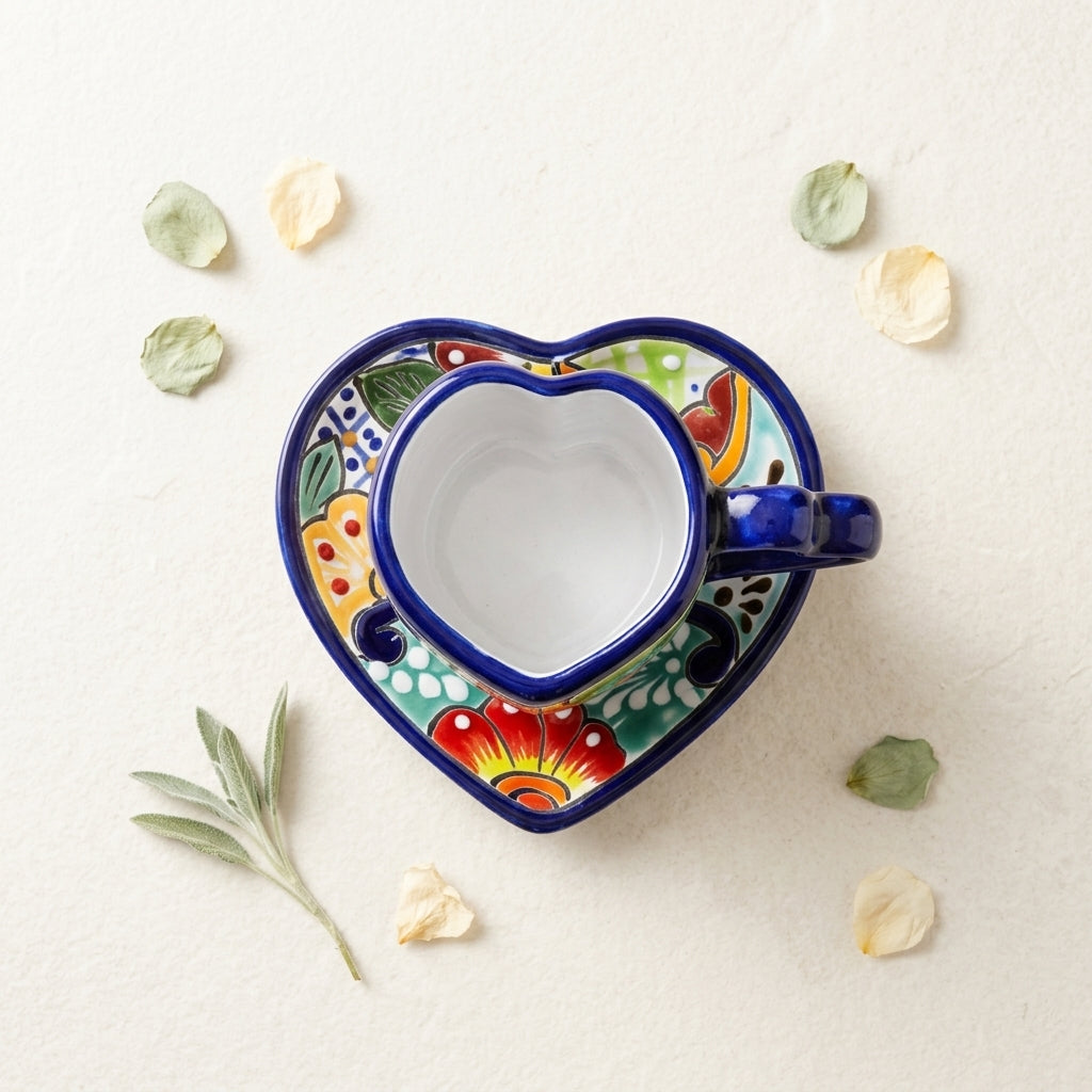 Hand-Painted Talavera Heart Tea Set for 4 (Cups & Saucers)