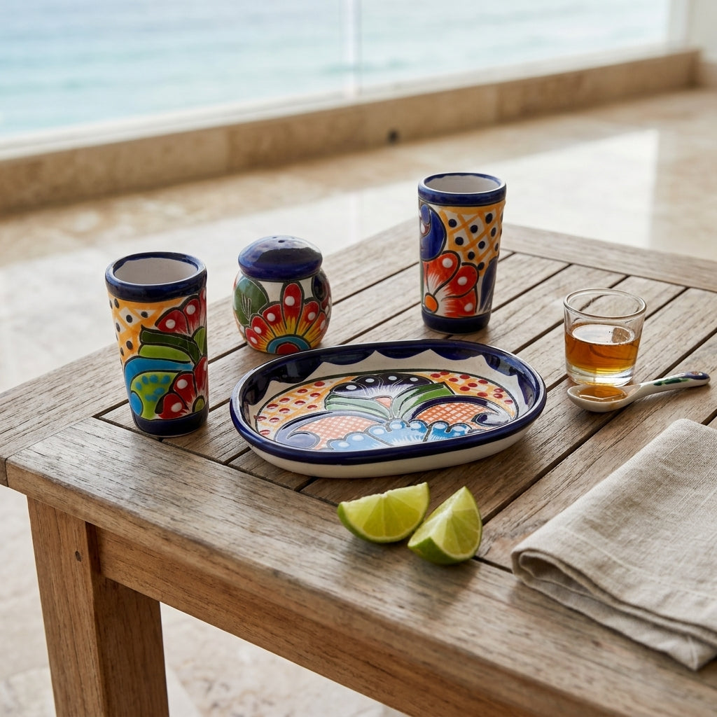 Hand-Painted Talavera Tequila Set — One-of-a-Kind (4-Piece)