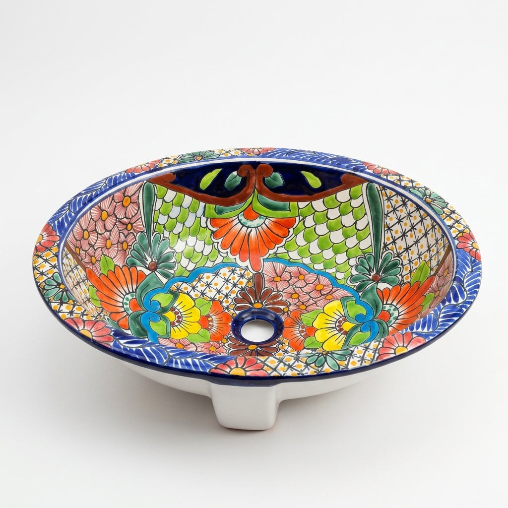 Hand-Painted Talavera Vessel Sink Basin — One-of-a-Kind