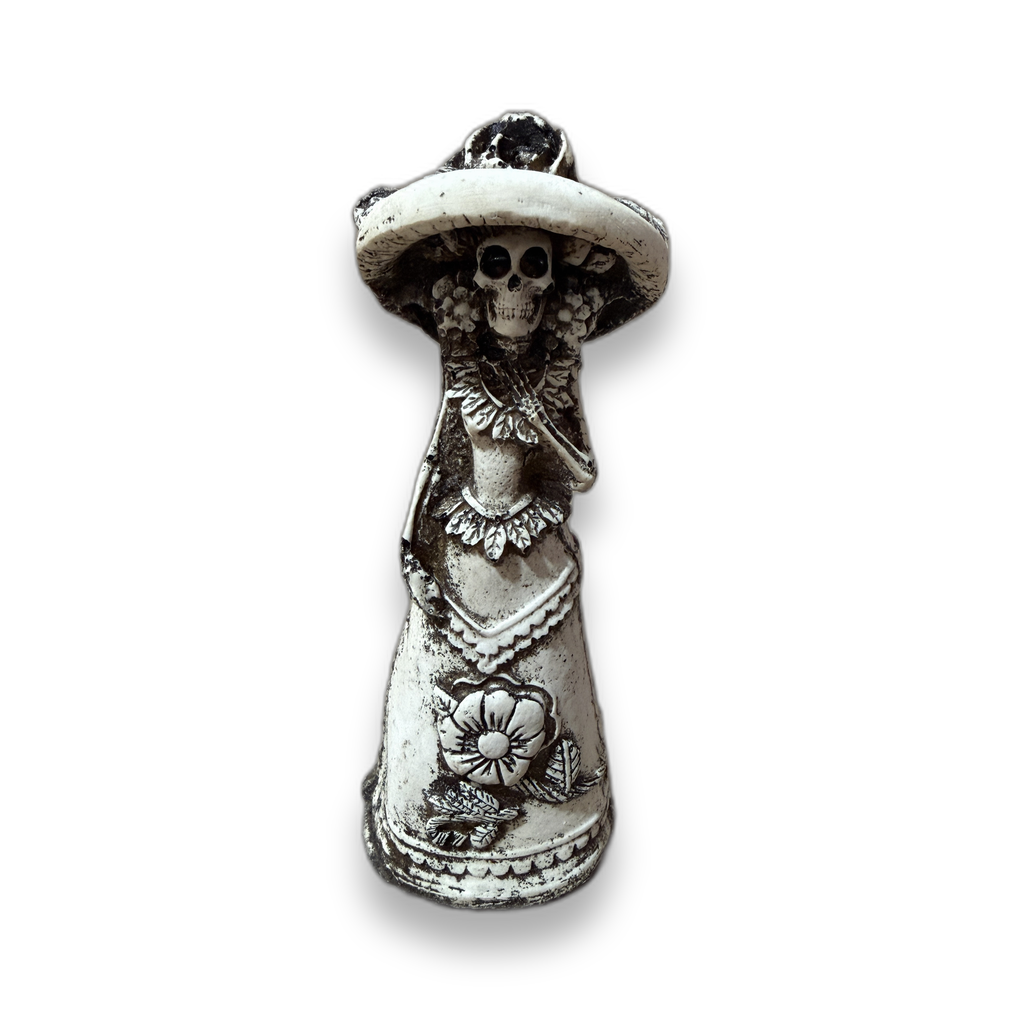 Day of the Dead Catrina with floral hat — hand-finished Mexican folk art