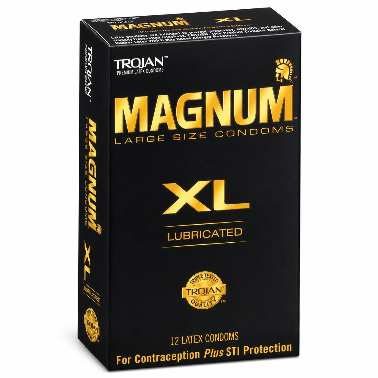 Trojan Magnum XL lubricated condoms 12 pack angled front view